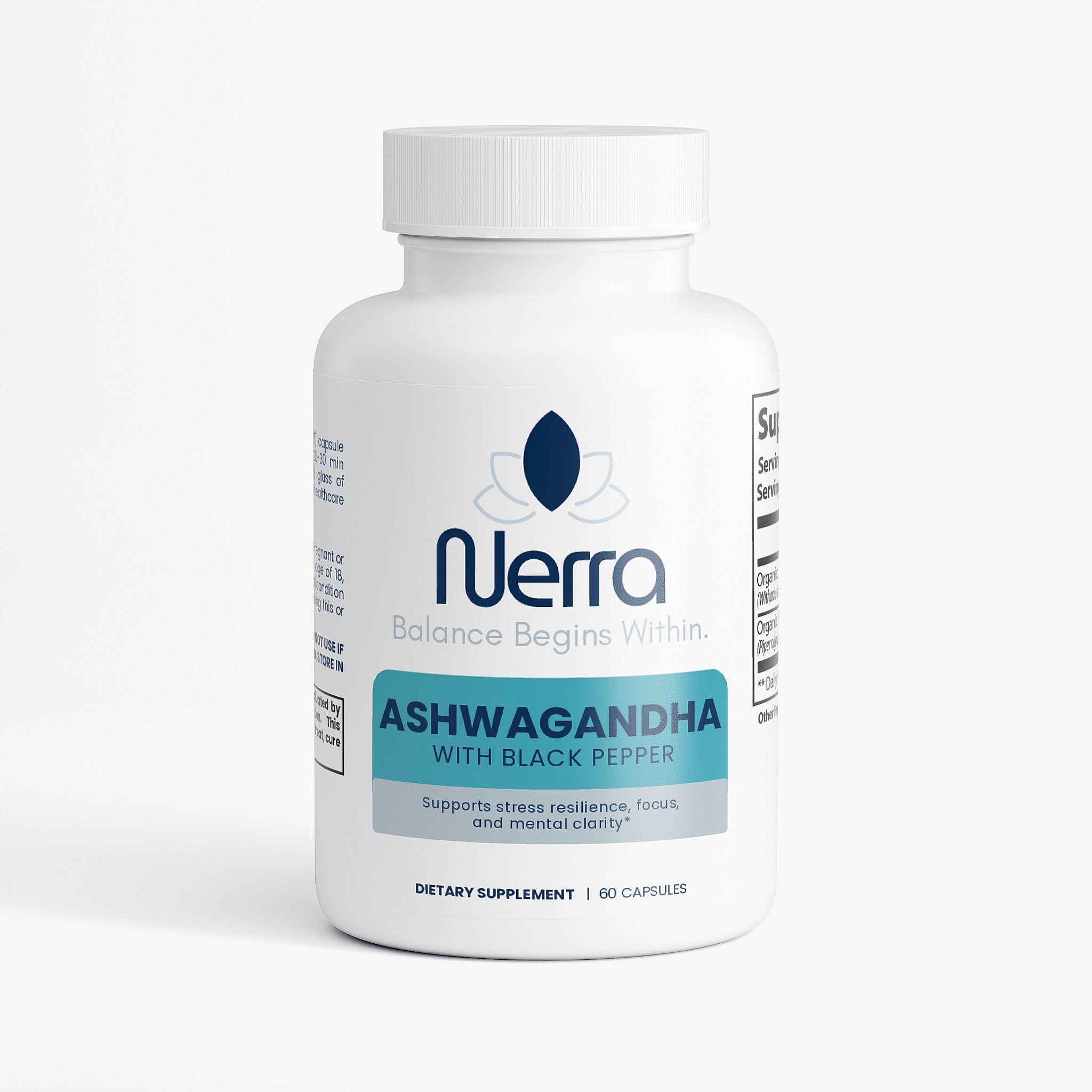 Nerra Ashwagandha supplement bottle on a white background